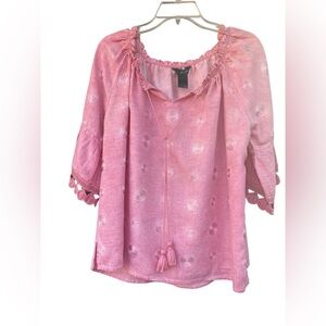 Ali Miles size PL women’s Pink Women's Top with Tassel Detail,embroidered